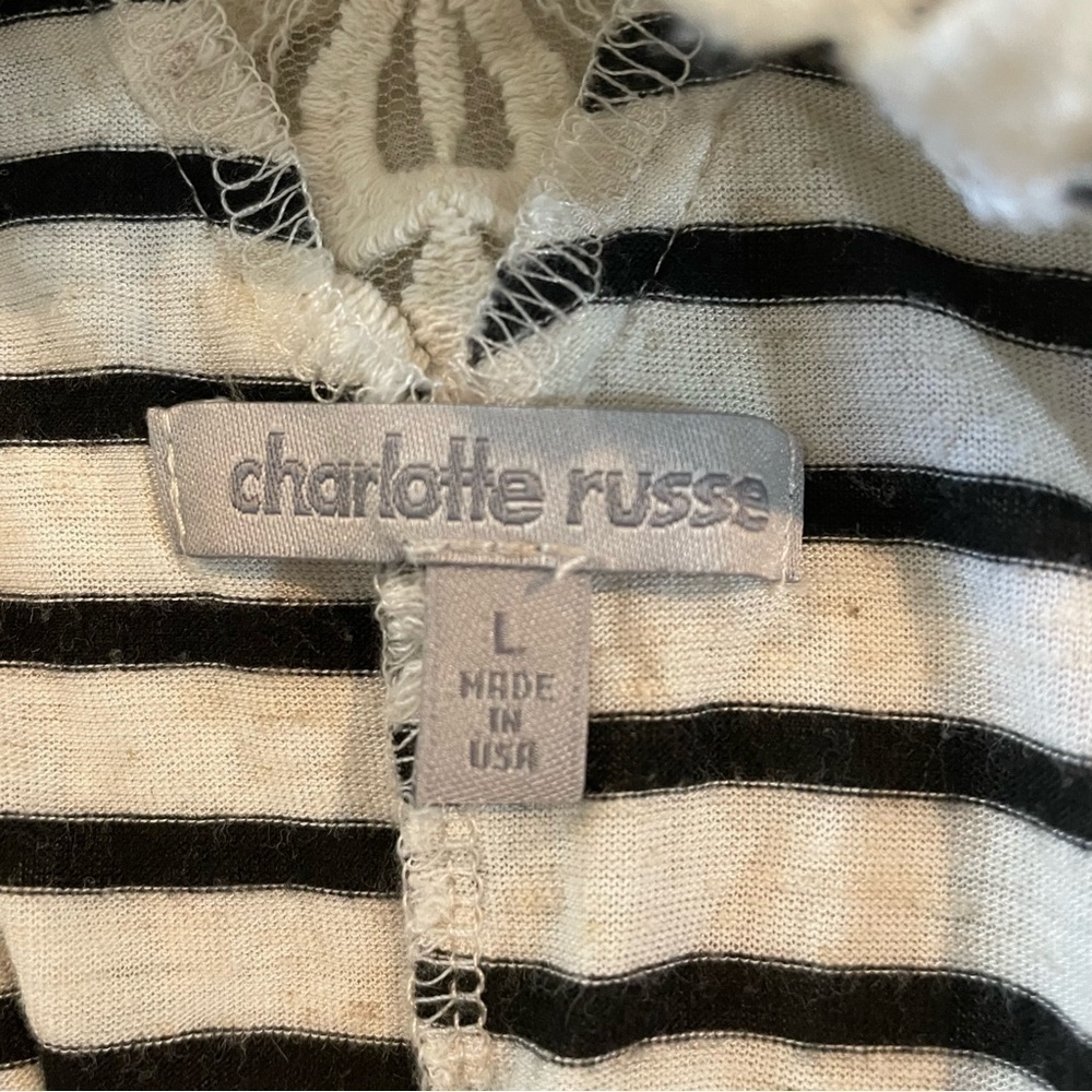 Charlotte Russe Striped Sheer Lace Crochet Back Top Blouse Large - Picture 6 of 7